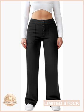 High Waist Straight Leg Work Pants Stretchy Business Trousers Chic Classic